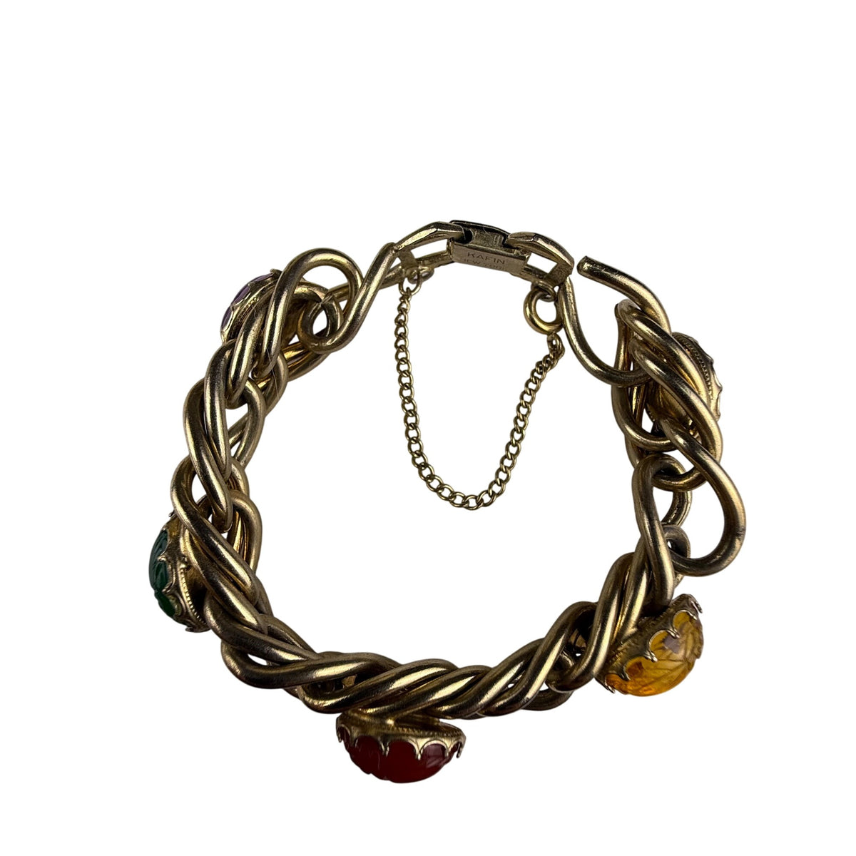 Kafin New York Womens Gold Tone Multi-Stone Scarab Chain Link Bracelet