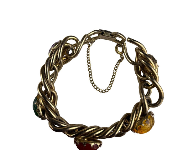 Kafin New York Womens Gold Tone Multi-Stone Scarab Chain Link Bracelet