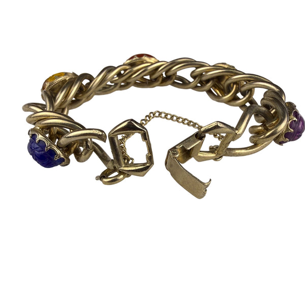 Kafin New York Womens Gold Tone Multi-Stone Scarab Chain Link Bracelet