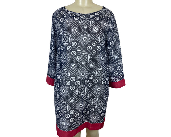 Talbots Women's Floral Pattern Long Sleeve Sheath Dress Navy & White Sz L