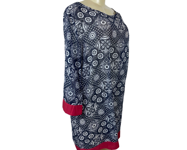 Talbots Women's Floral Pattern Long Sleeve Sheath Dress Navy & White Sz L