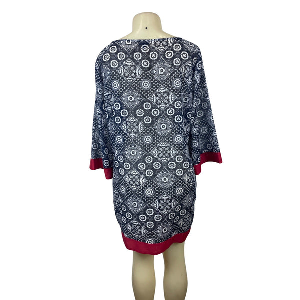 Talbots Women's Floral Pattern Long Sleeve Sheath Dress Navy & White Sz L