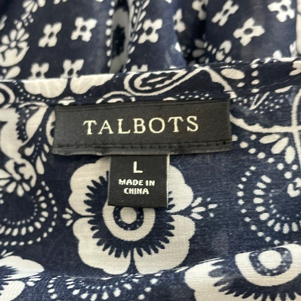 Talbots Women's Floral Pattern Long Sleeve Sheath Dress Navy & White Sz L