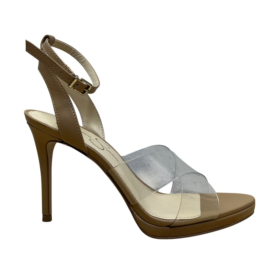 Jessica Simpson Womens Clear/Tan Adjustable Strap Stiletto JP-Davia Heels 7M