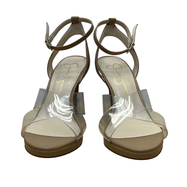 Jessica Simpson Womens Clear/Tan Adjustable Strap Stiletto JP-Davia Heels 7M