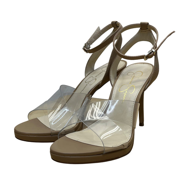 Jessica Simpson Womens Clear/Tan Adjustable Strap Stiletto JP-Davia Heels 7M