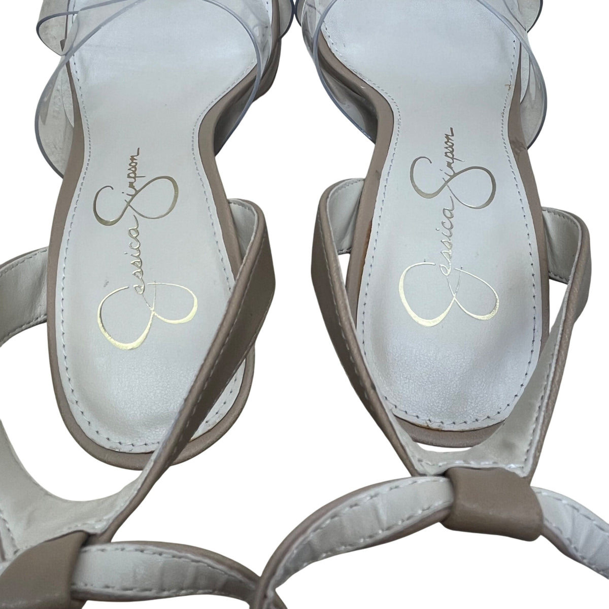 Jessica Simpson Womens Clear/Tan Adjustable Strap Stiletto JP-Davia Heels 7M