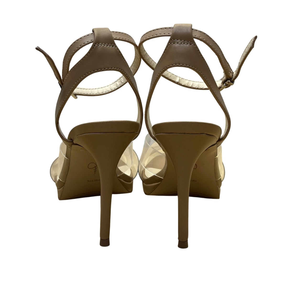 Jessica Simpson Womens Clear/Tan Adjustable Strap Stiletto JP-Davia Heels 7M