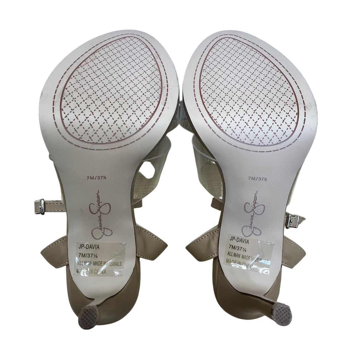 Jessica Simpson Womens Clear/Tan Adjustable Strap Stiletto JP-Davia Heels 7M