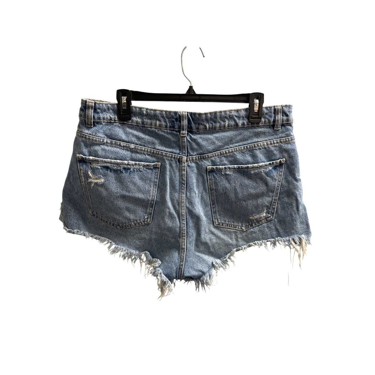Zara Womens Distressed Denim Frayed Hem Shorts Size 12 Light Blue