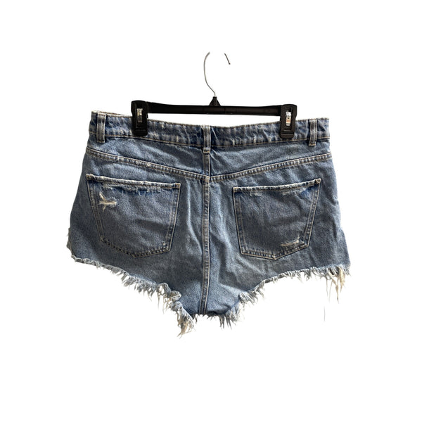 Zara Womens Distressed Denim Frayed Hem Shorts Size 12 Light Blue