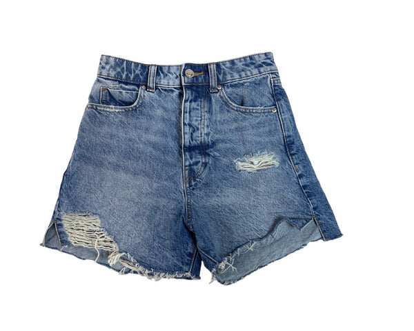 Zara Women's Blue Washed High Waist Distressed Denim Shorts Sz 0