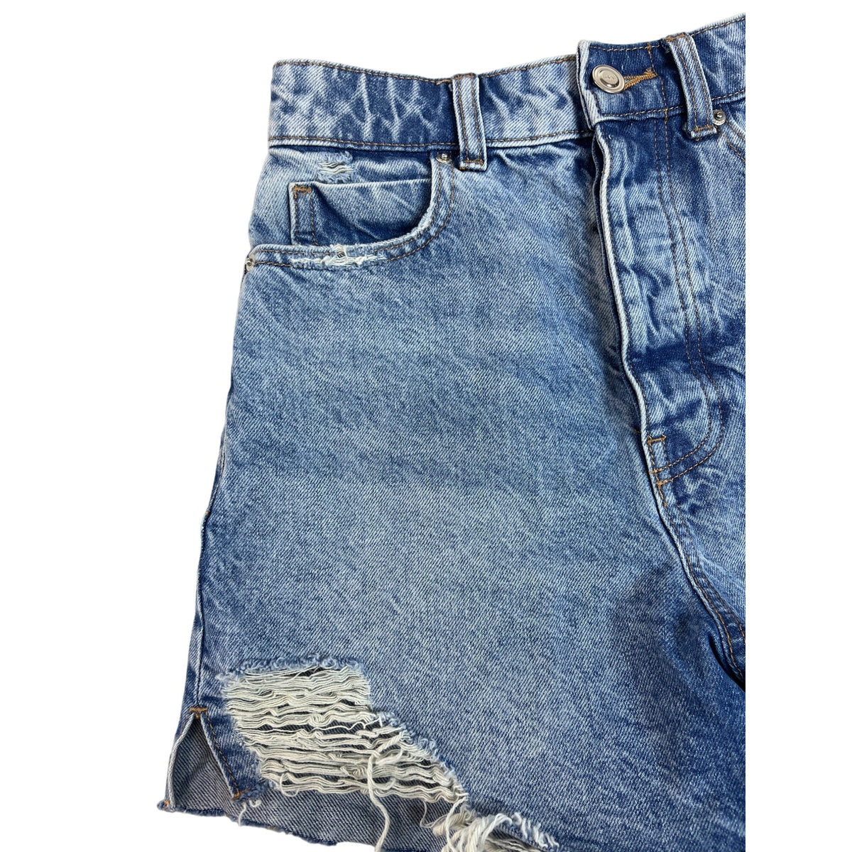Zara Women's Blue Washed High Waist Distressed Denim Shorts Sz 0