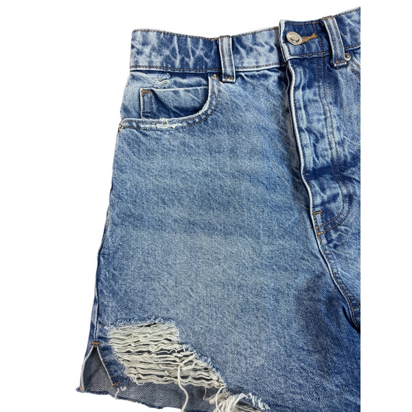 Zara Women's Blue Washed High Waist Distressed Denim Shorts Sz 0
