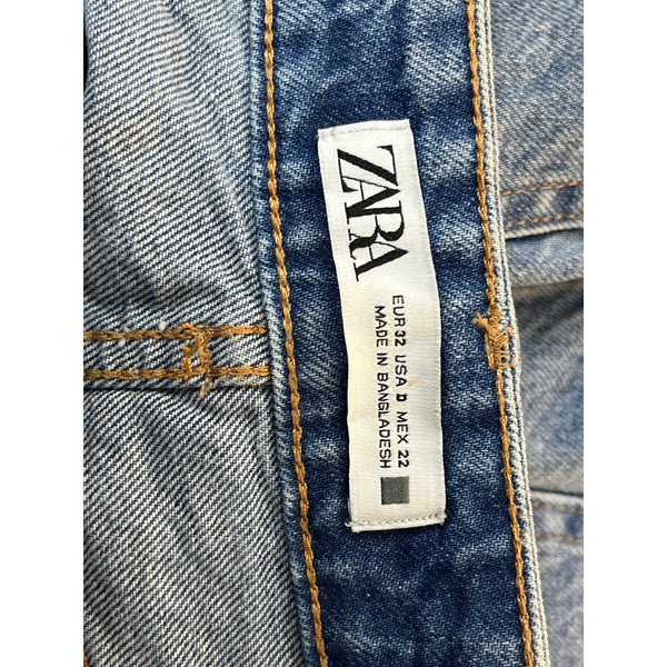 Zara Women's Blue Washed High Waist Distressed Denim Shorts Sz 0
