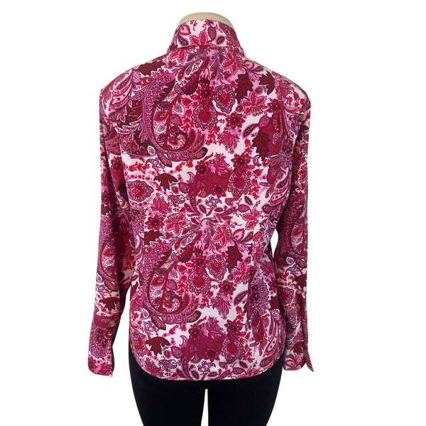 Ninety Womens Paisley Button-Up Shirt Pink & Red Long Sleeve Blouse Sz M