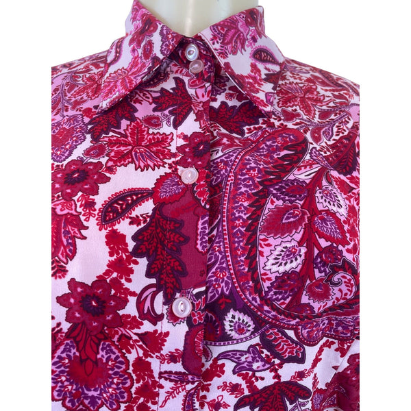 Ninety Womens Paisley Button-Up Shirt Pink & Red Long Sleeve Blouse Sz M