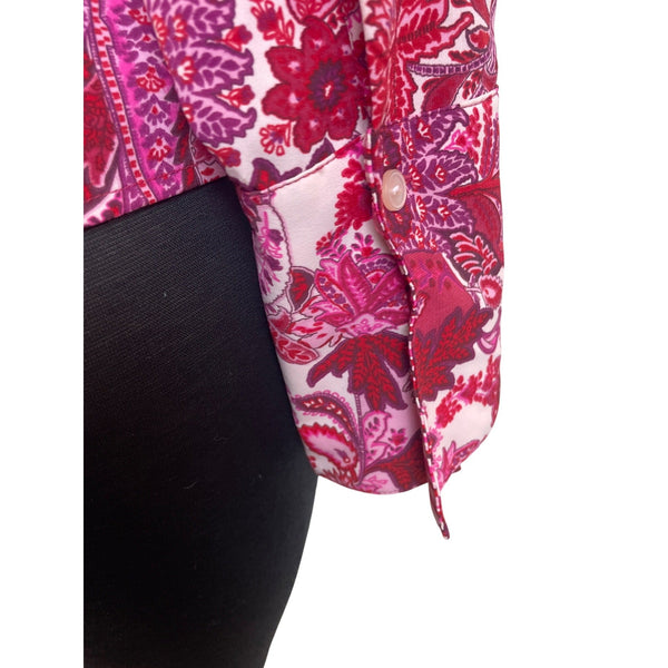 Ninety Womens Paisley Button-Up Shirt Pink & Red Long Sleeve Blouse Sz M