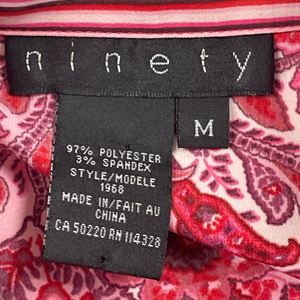Ninety Womens Paisley Button-Up Shirt Pink & Red Long Sleeve Blouse Sz M