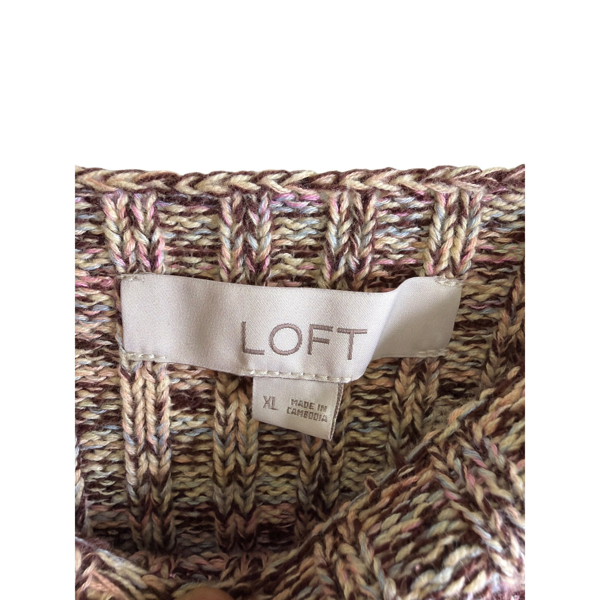 Loft Womens Multicolor Knit Sweater Ribbed Crew Neck Long Sleeve Size XL