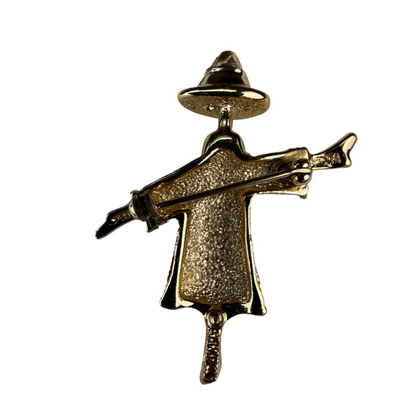 Sarah Coventry Gold Tone Enamel Scarecrow Brooch Pin Red Blue Yellow
