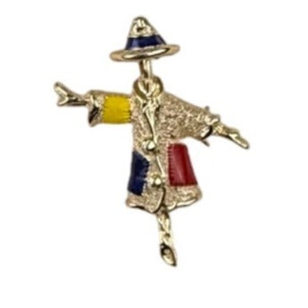Sarah Coventry Gold Tone Enamel Scarecrow Brooch Pin Red Blue Yellow