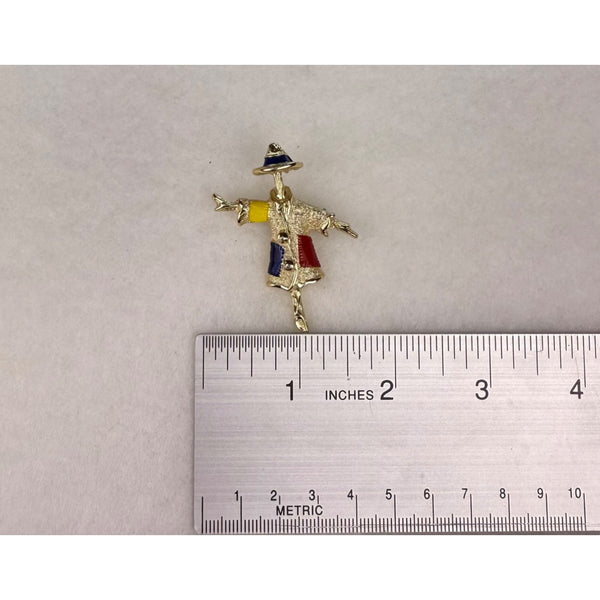 Sarah Coventry Gold Tone Enamel Scarecrow Brooch Pin Red Blue Yellow