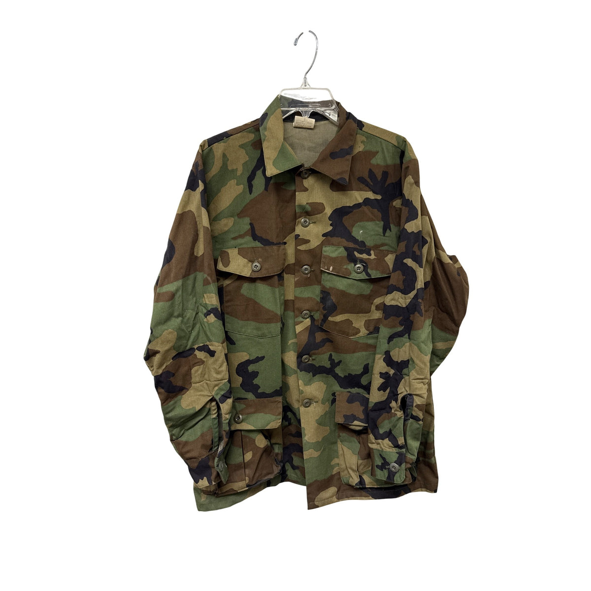 50% Nylon 50% Cotton Mens Woodland Camouflage Military Jacket Size Large Durable Outerwear