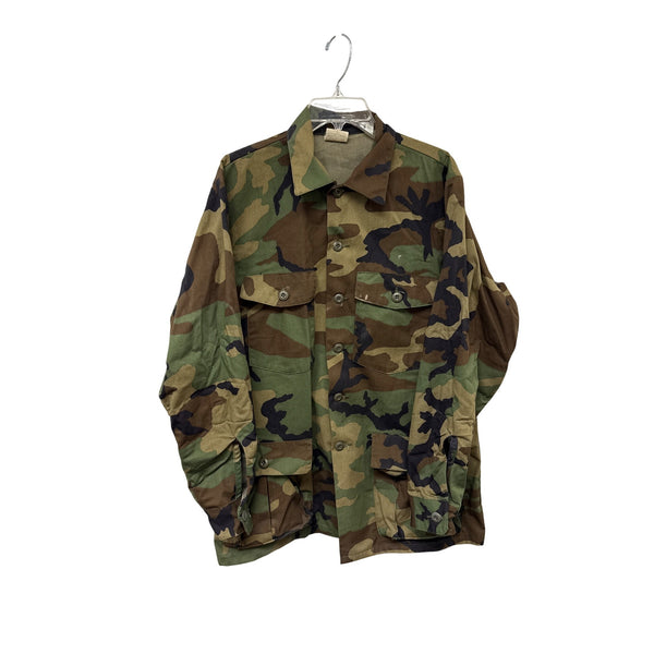 50% Nylon 50% Cotton Mens Woodland Camouflage Military Jacket Size Large Durable Outerwear