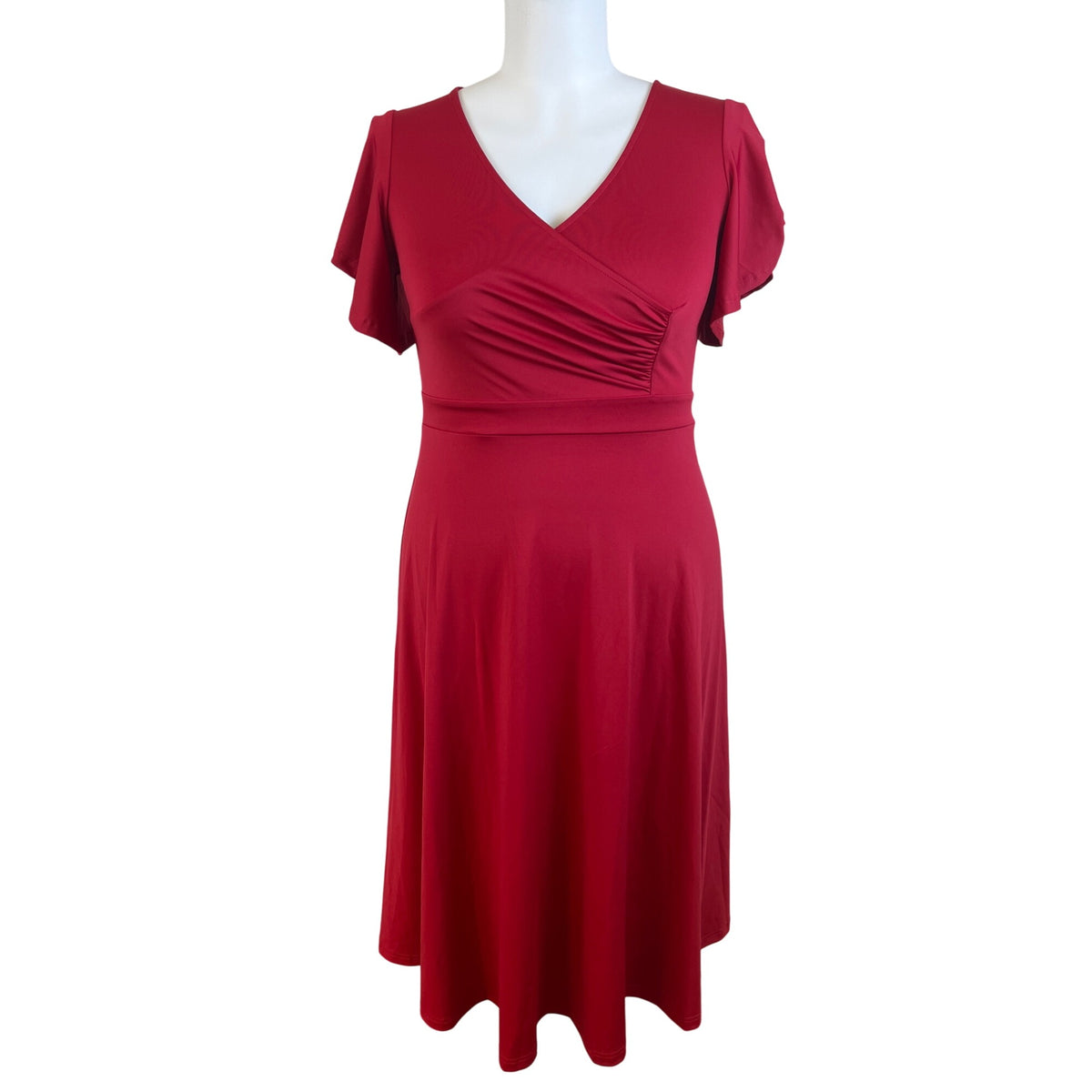 dokotoo dress Dokotoo Women’s Red V Neck Short Sleeve Flared Midi Dress Size XL