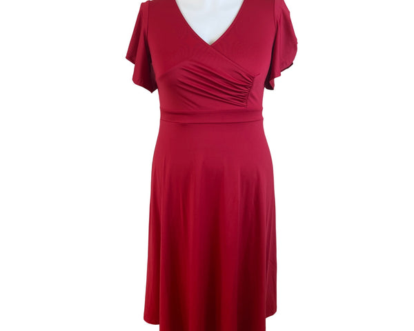 Dokotoo Women’s Red V-Neck Short Sleeve Flared Midi Dress Sz XL - New