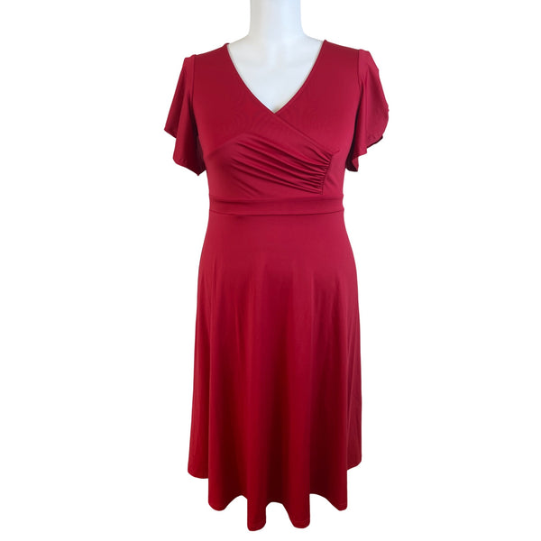 Dokotoo Women’s Red V-Neck Short Sleeve Flared Midi Dress Sz XL - New
