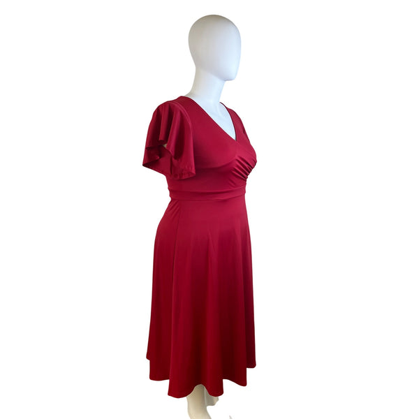 Dokotoo Women's Red V Neck Short Sleeve Flared Midi Dress Size XL – Picky Thrifter