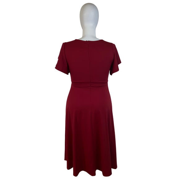 Dokotoo Women’s Red V-Neck Short Sleeve Flared Midi Dress Sz XL - New