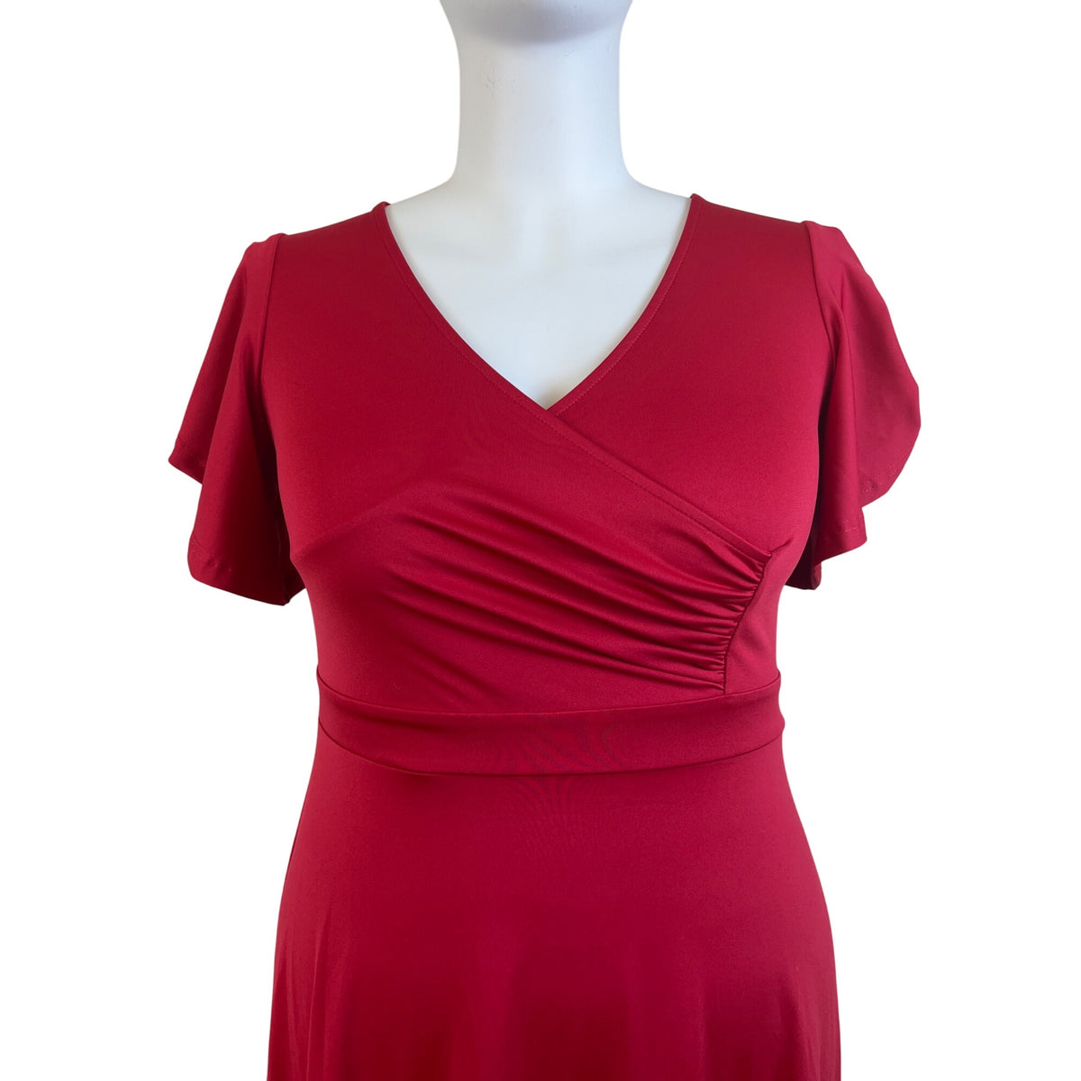 Dokotoo Women’s Red V-Neck Short Sleeve Flared Midi Dress Sz XL - New