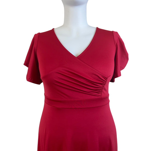 Dokotoo Women’s Red V-Neck Short Sleeve Flared Midi Dress Sz XL - New