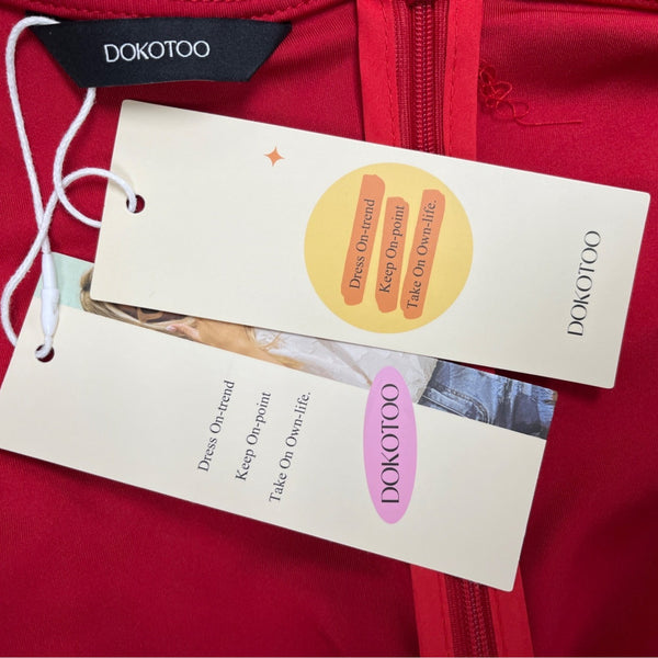 Dokotoo Women’s Red V-Neck Short Sleeve Flared Midi Dress Sz XL - New