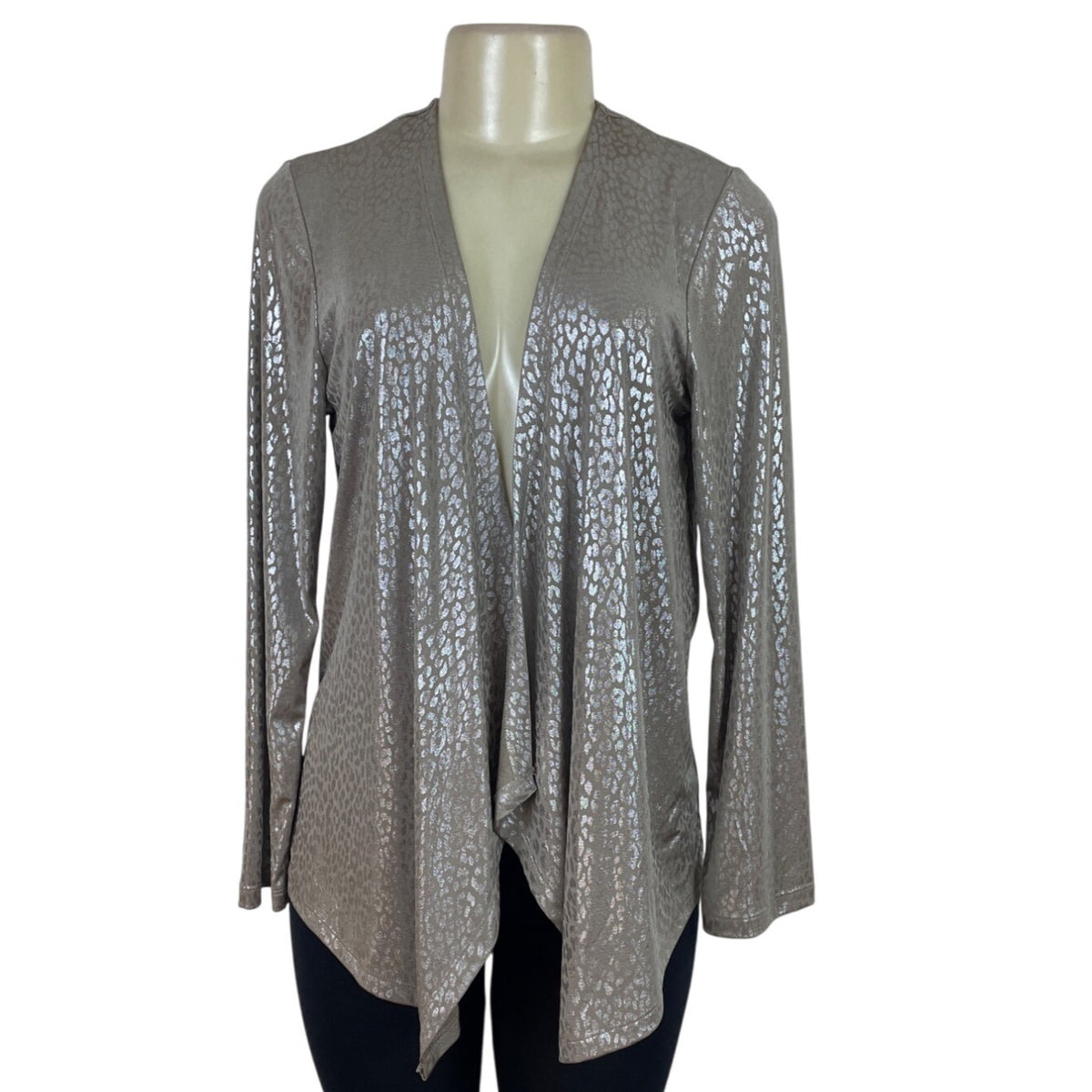 Easywear By Chicos Womens Foil Cheetah Long Sleeve Open Jacket Size 0 - New