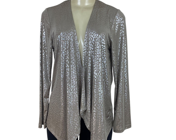 Easywear By Chicos Women's Foil Cheetah Long Sleeve Open Jacket Size 0