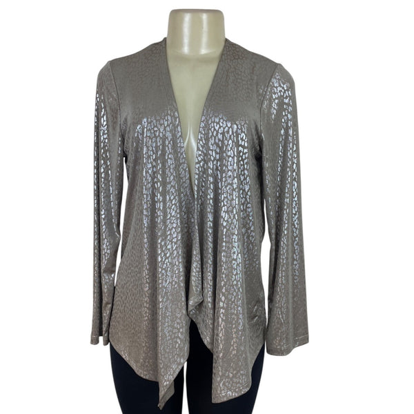 Easywear By Chicos Womens Foil Cheetah Long Sleeve Open Jacket Size 0 - New