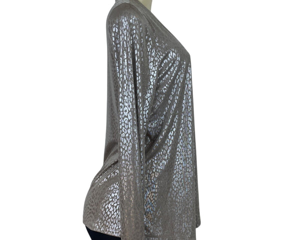 Easywear By Chicos Women's Foil Cheetah Long Sleeve Open Jacket Size 0