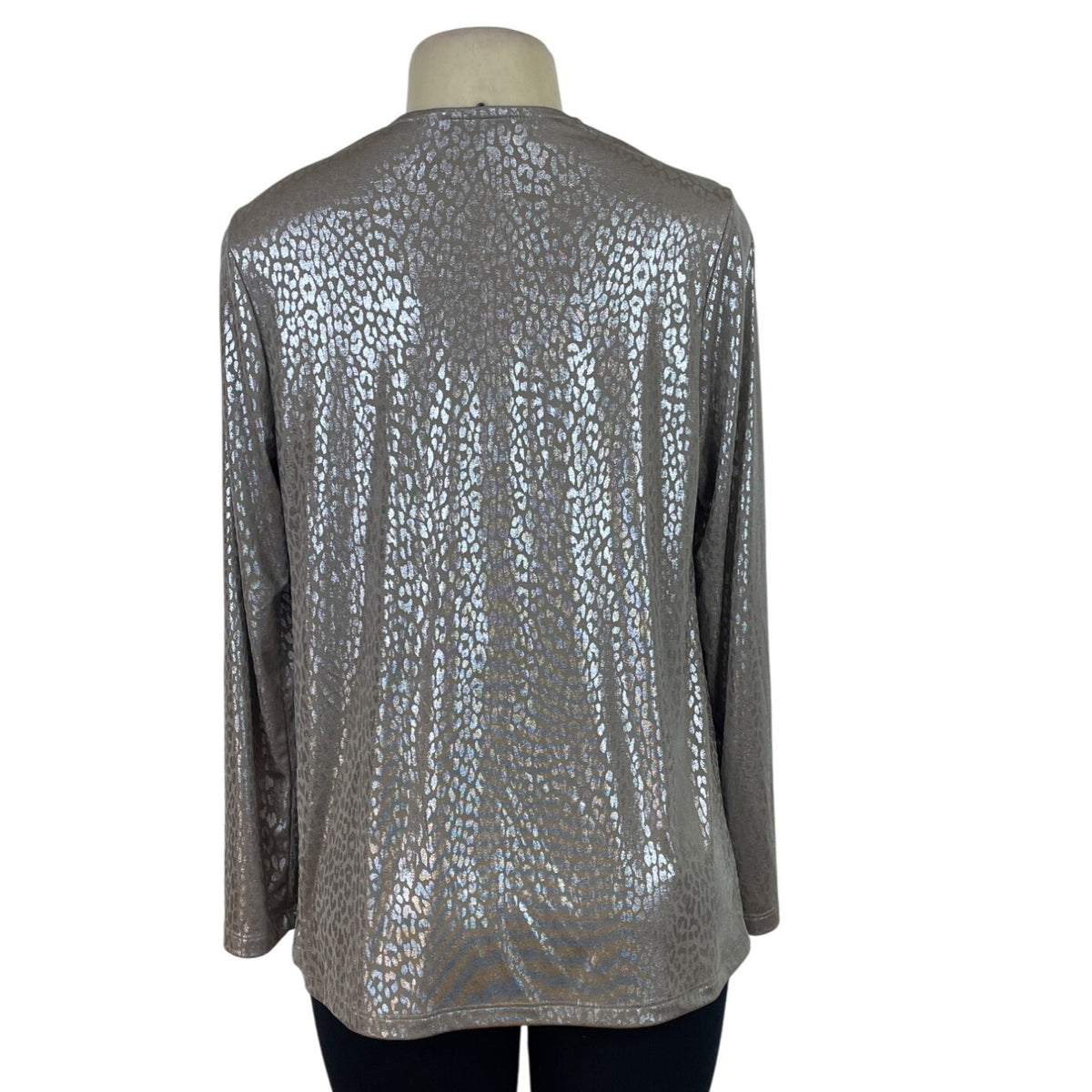Easywear By Chicos Womens Foil Cheetah Long Sleeve Open Jacket Size 0 - New