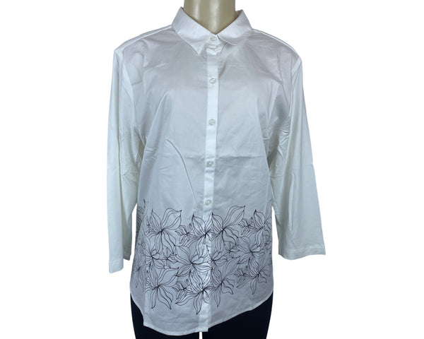 Chico’s Women's White Embroidered Buttondown Shirt Sz 2 (EUR 32) - NWT