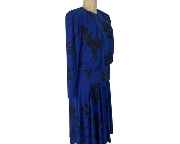 Vintage Ricki Lang Womens Blue & Black Floral Print Midi Dress Vintage Size 8