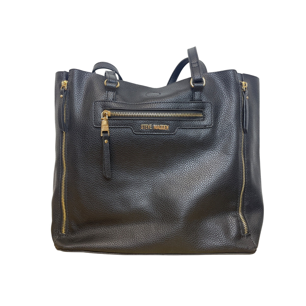 Steve Madden Women’s Black Pebbled Faux Leather Shoulder Bag With Gold Hardware Spacious Tote