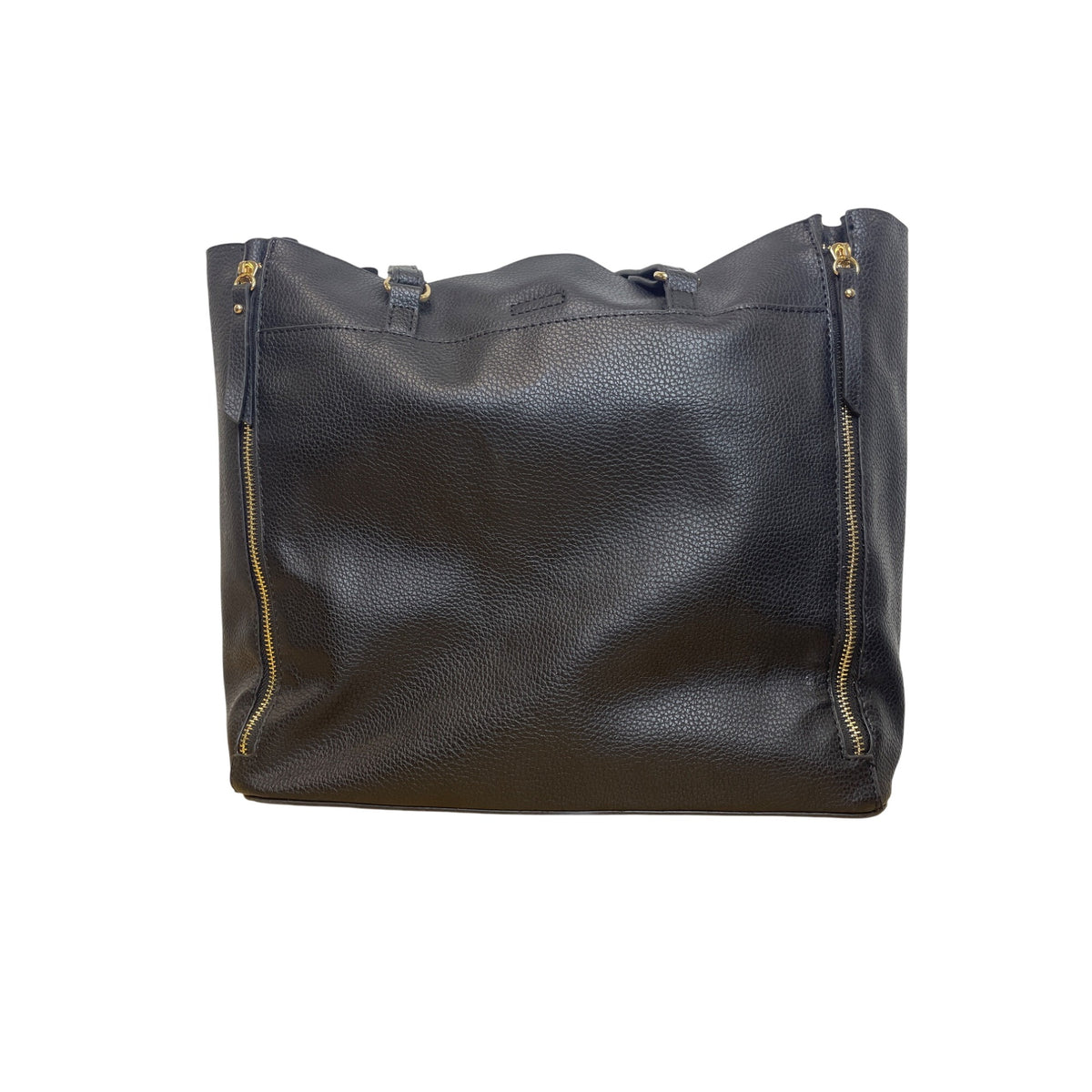 Steve Madden Women’s Black Pebbled Faux Leather Shoulder Bag With Gold Hardware Spacious Tote