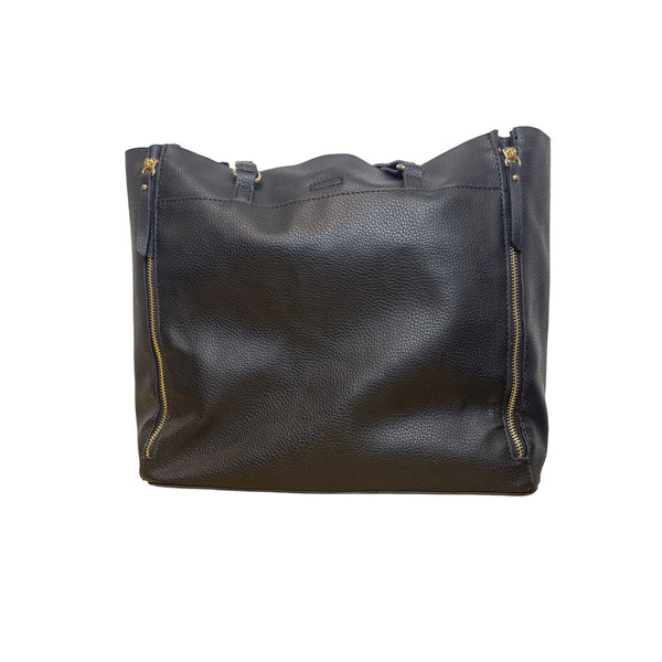 Steve Madden Women’s Black Pebbled Faux Leather Shoulder Bag With Gold Hardware Spacious Tote