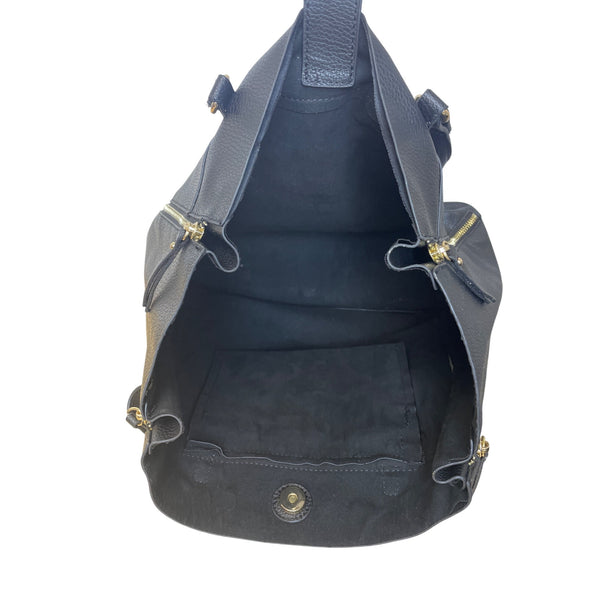 Steve Madden Women’s Black Pebbled Faux Leather Shoulder Bag With Gold Hardware Spacious Tote