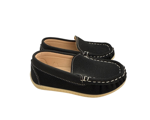Black & Beige Kids Moccasin Style Loafers Faux Leather Slip-On Comfort Shoes Size 25