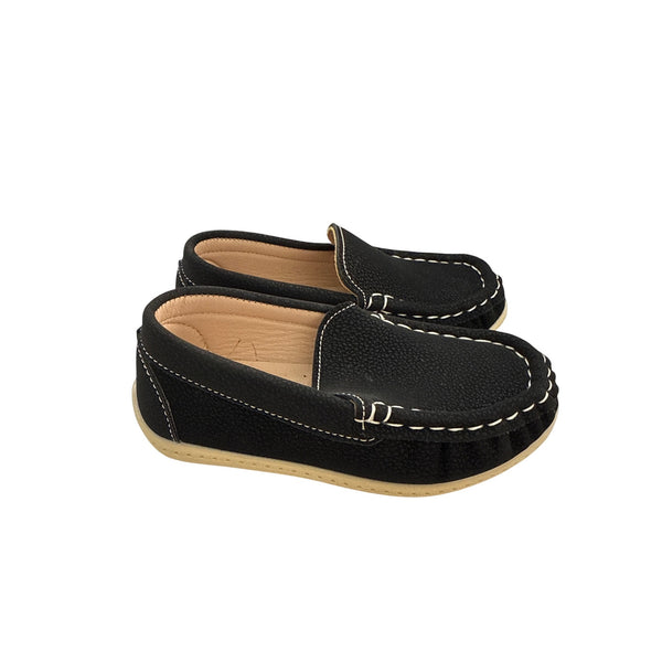 Black & Beige Kids Moccasin Style Loafers Faux Leather Slip-On Comfort Shoes Size 25
